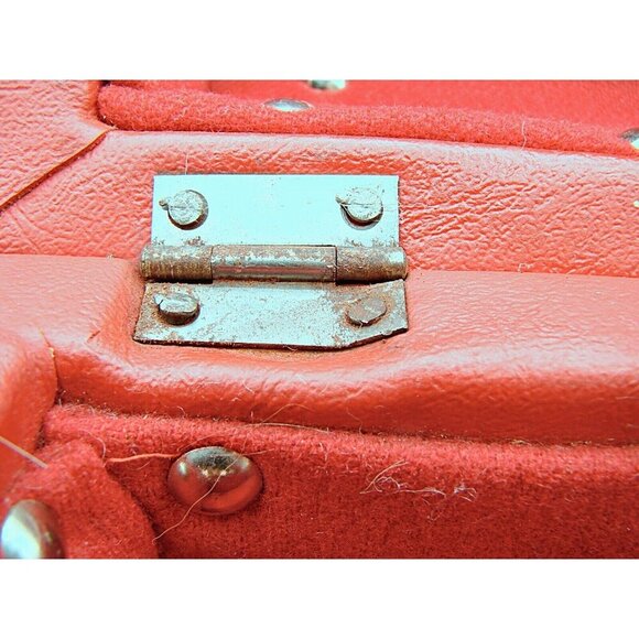 Red Leather Silver Stud Jewelry Trinket Trunk Box 6" Fashion Storage Box No Key - Picture 7 of 12